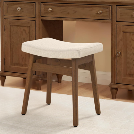 Ergonomic Solid Wood Vanity Stool With Cushioned Seat